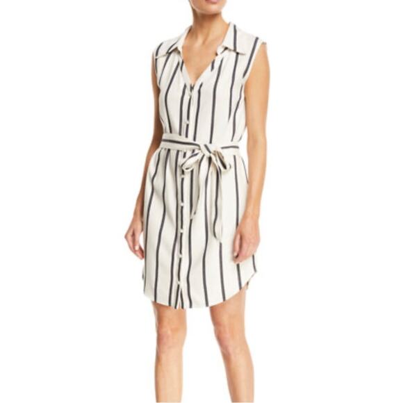 Alice + Olivia Payton Stripe V-Neck Sleeveless Button Down Belted Dress 8 - Picture 1 of 9